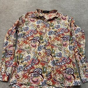 SSLR Men’s Long Sleeve Paisley Button-Up Shirt – Retro Boho Print (Size M) 0308